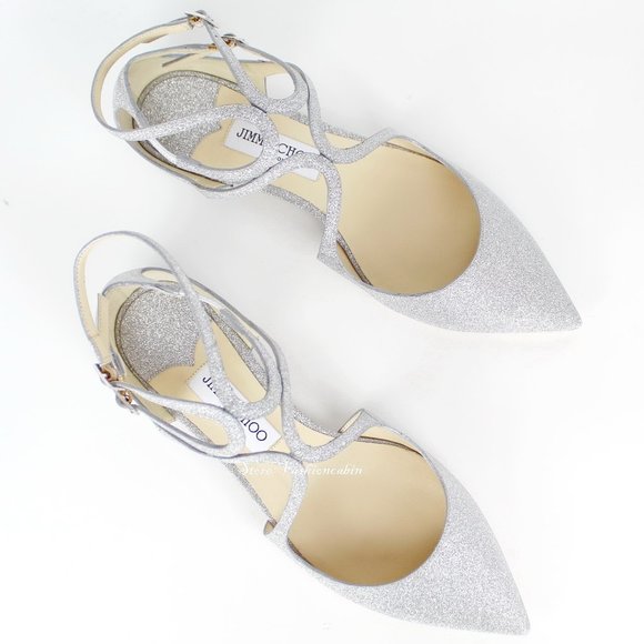 New JIMMY CHOO Leather Lancer Cutout Glittered Sandals - Picture 1 of 15